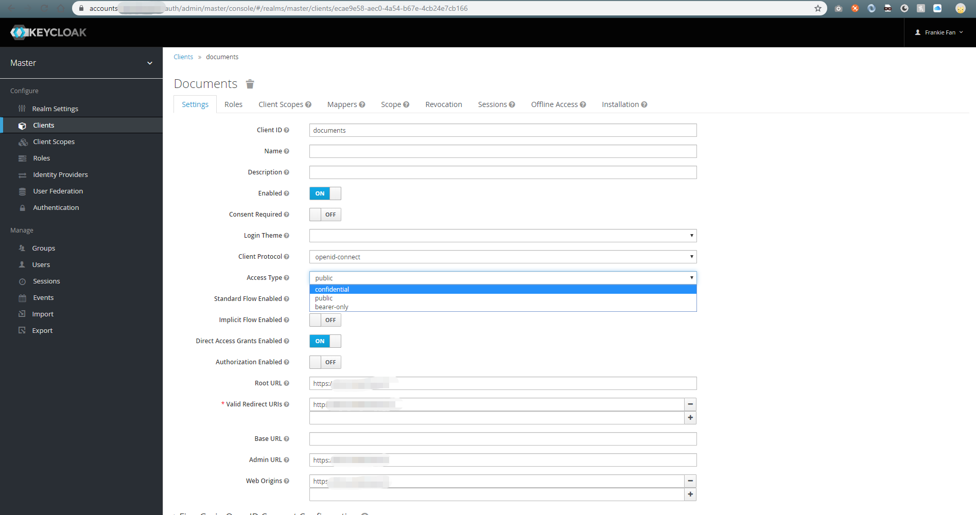 Keycloak modify access type